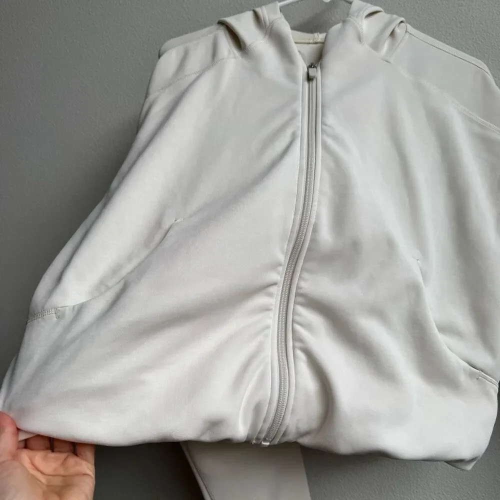 Lululemon Brushed Softstreme Hood Full Zip Up Size 8 Medium Ivory Bone